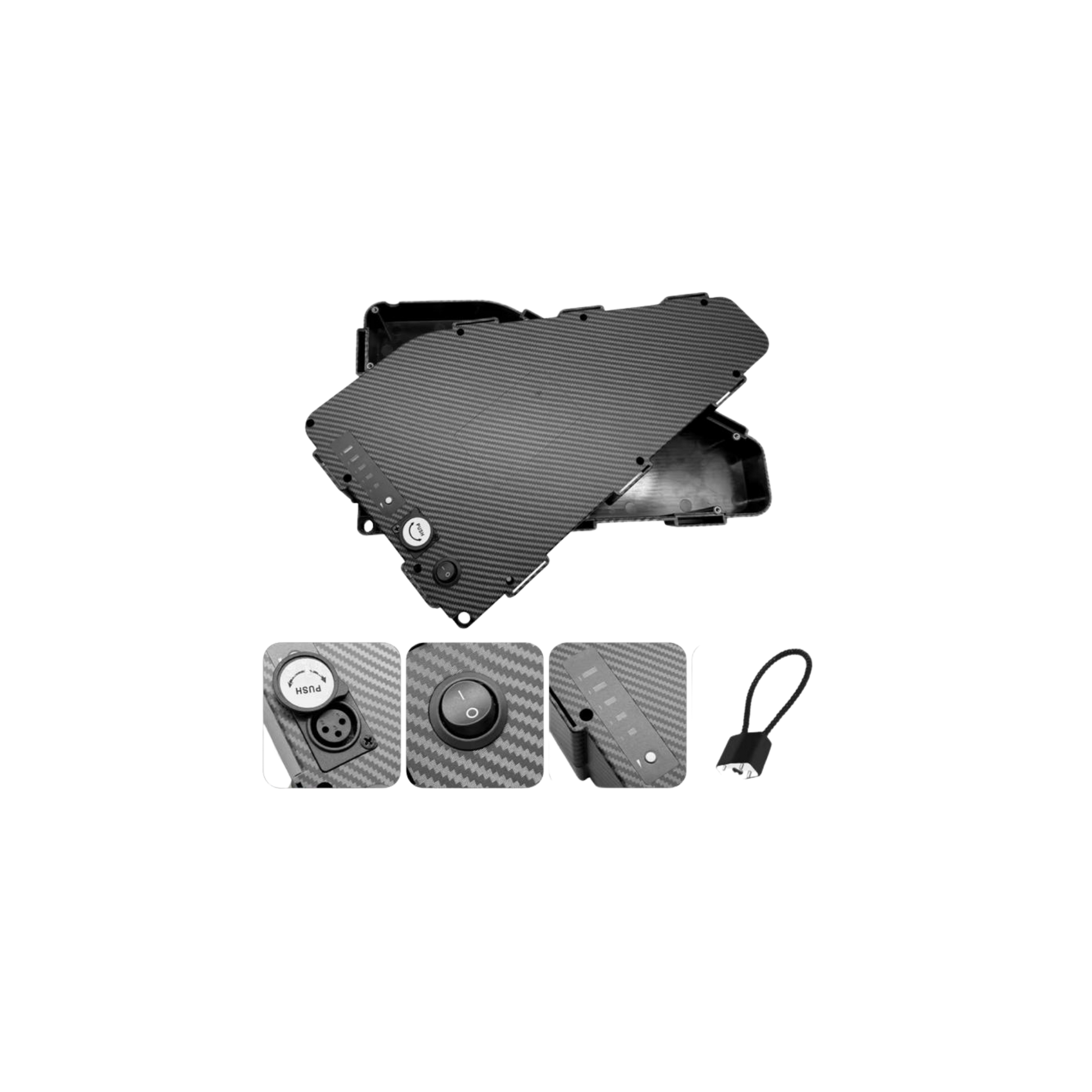 E-Bike Battery Box 🔋 | 48V–84V Carbon Style Battery Case with Switch & Charge Port-1