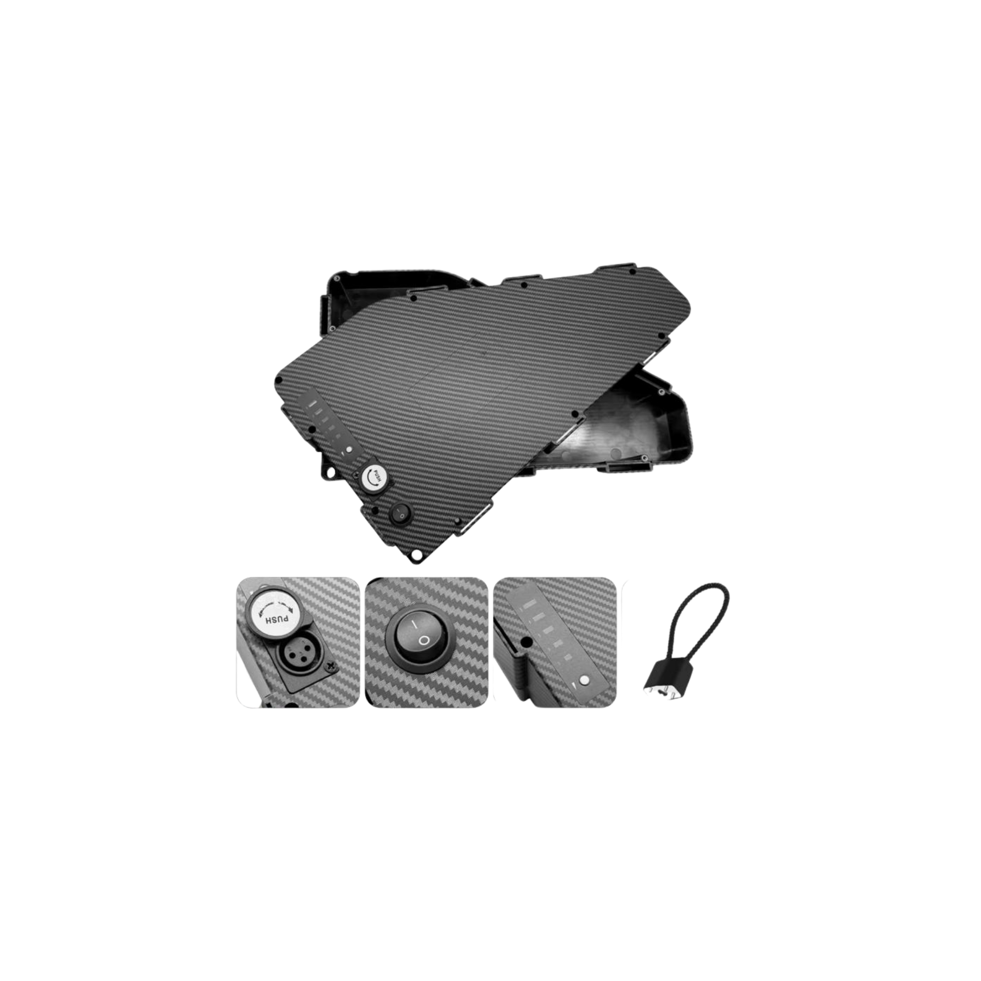 E-Bike Battery Box 🔋 | 48V–84V Carbon Style Battery Case with Switch & Charge Port