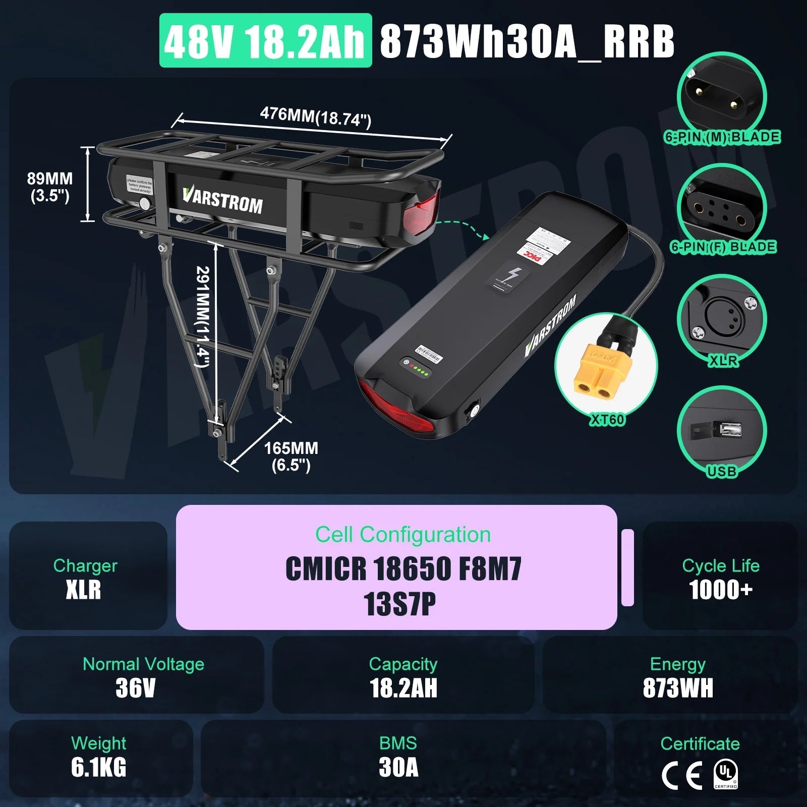 48V 18.2Ah Rear rack E-Bike Battery-4