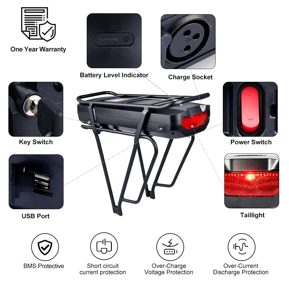 48V 18.2Ah Rear rack E-Bike Battery-2