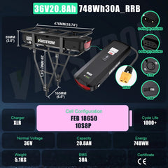 36V 20.8Ah Rear rack E-Bike Battery-4