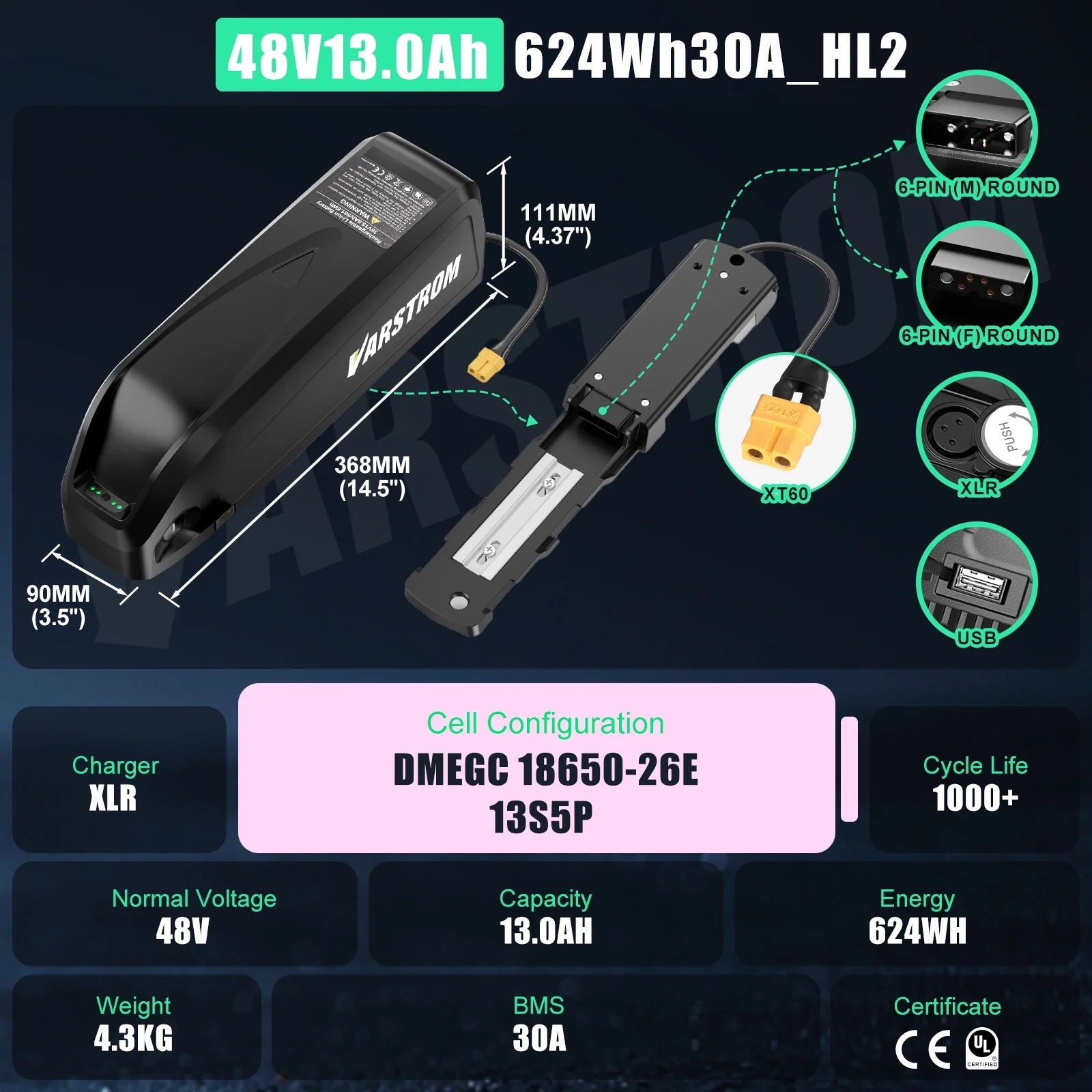 Hailong 48V 13Ah E-Bike Battery