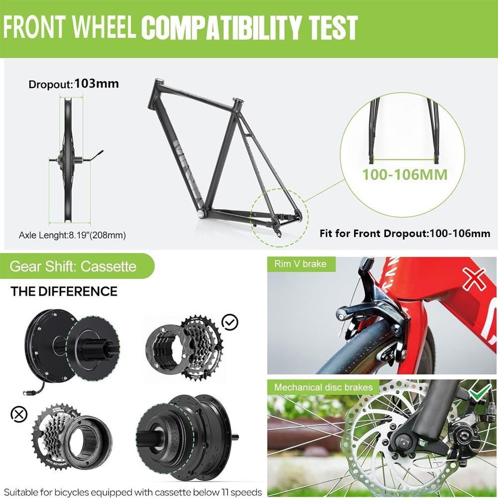 JYLT 1000W 48V Front Hub E-Bike Conversion Kit 27.5" 700C-4