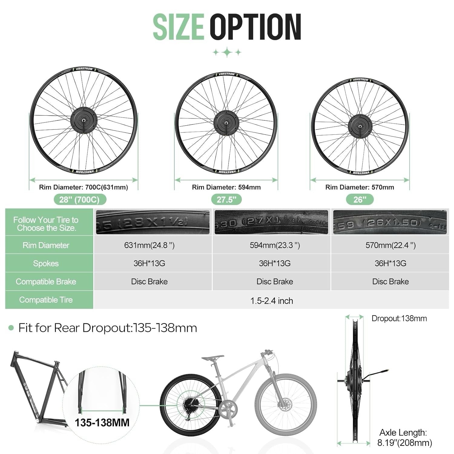 Bafang G0900 750W 48V Rear Hub E-Bike Conversion Kit 138mm dropout 27.5", 700C