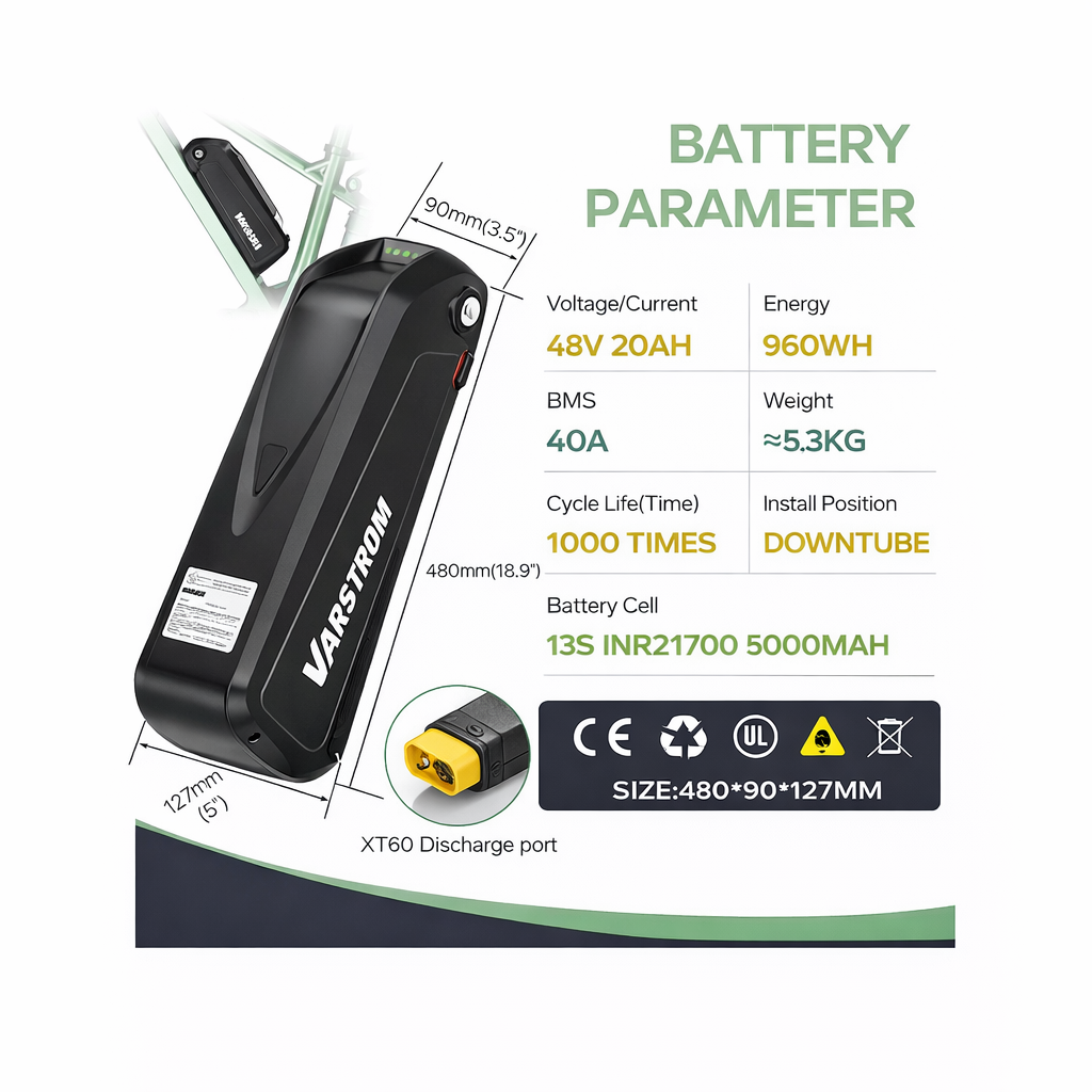 48V 20Ah Downtube E-Bike Battery